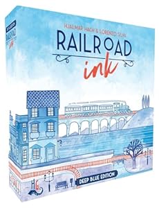 Horrible Guild Railroad Ink: Deep Blue Edition - Roll Dice and Draw Railways and Routes, 7 Rounds to Expand Your Rail Map - Expansion Dice Included Ages 8 & Up (Packaging may vary)