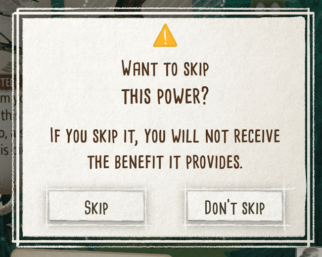 AI reminder that you’re about to skip a power provided by a card.